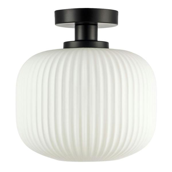 Matte Black Bathroom Ceiling Light with Opal Ribbed Glass Shade Image 8