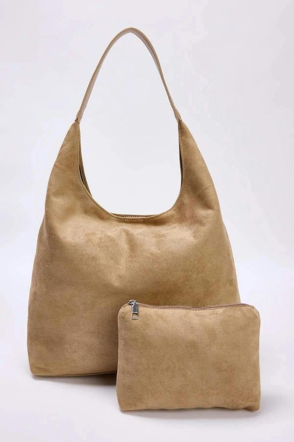 WOVCOR Suede Shoulder Bag with Matching Makeup Pouch