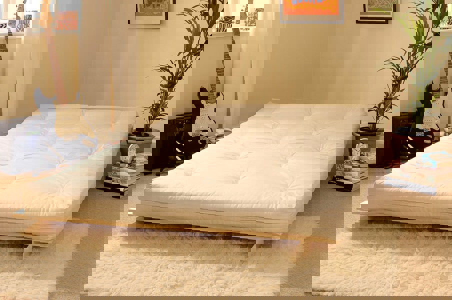 Comfy Living Wooden Futon sofa bed frame with a Standard Mattress