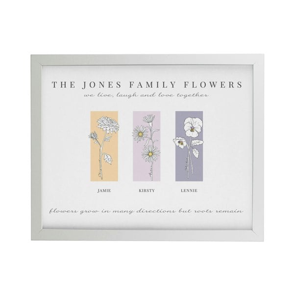 Personalised Memento Company Personalised Birth Flower Family of 3 White Framed Print