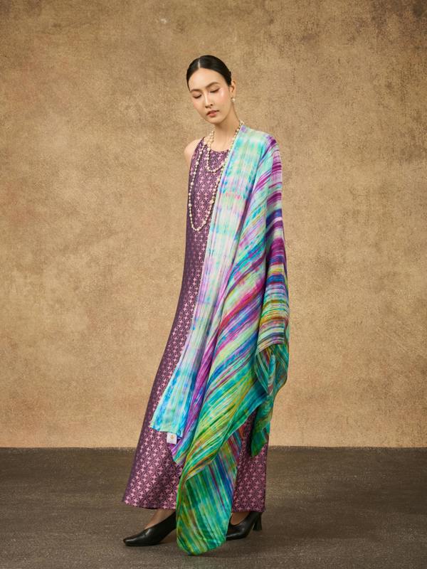 Rainbow Brushstroke Silk Scarf – Hand-Dyed Mulberry Silk, Festival & Statement Wrap