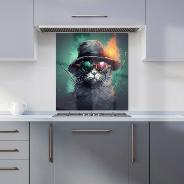 Warren Reed - Designer Fiery Cat In A Hat Kitchen Splashback