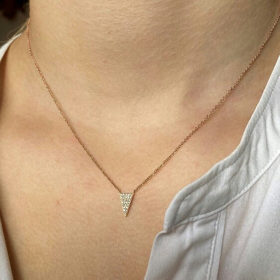 Reeves & Reeves Stunning 14K Solid Gold and Diamond Triangle Design Necklace