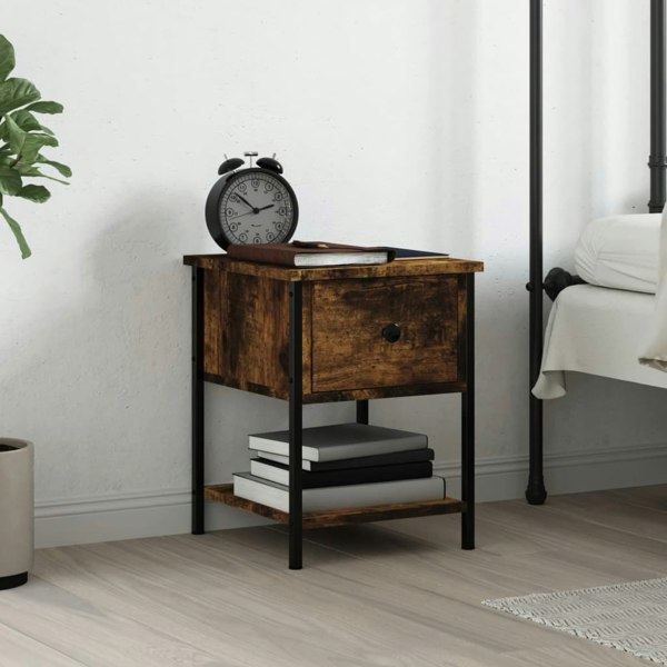 Berkfield Bedside Table Smoked Oak 34x35.5x45 cm Engineered Wood