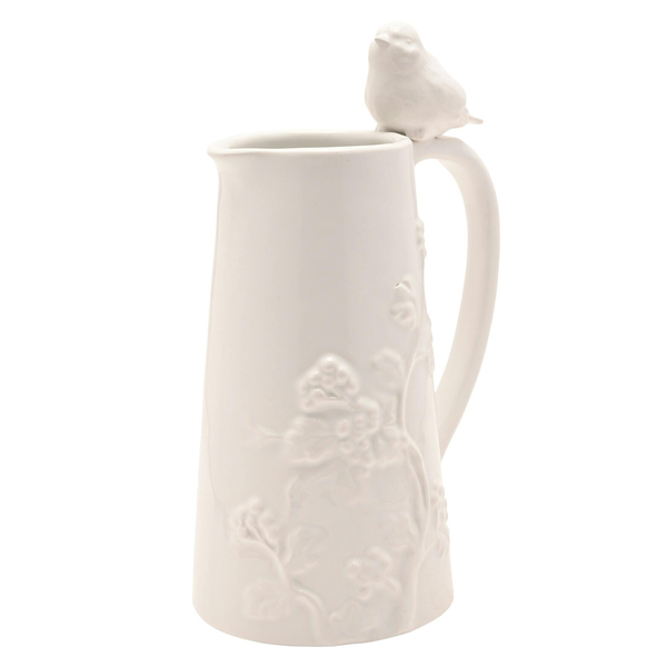 Hestia Tall White Floral Bird Jug
