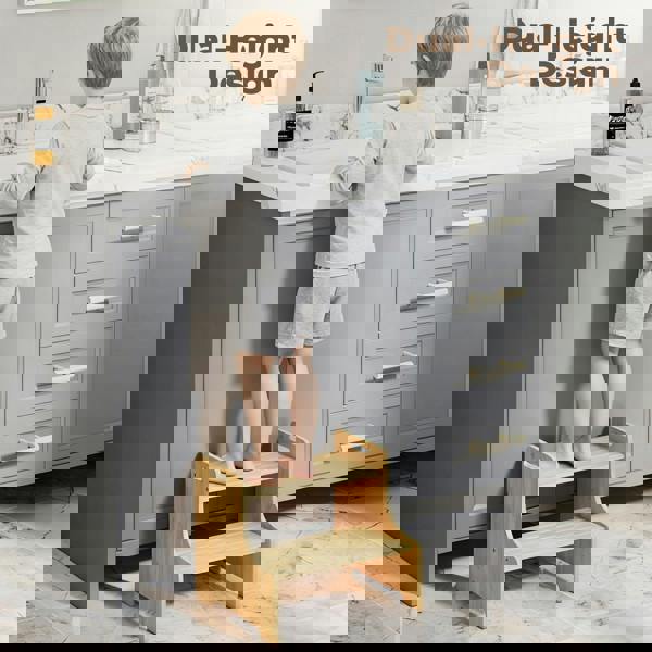 Levede Bamboo 2 Step Stool Non Slip for Potty Training Bathroom Splash Handle