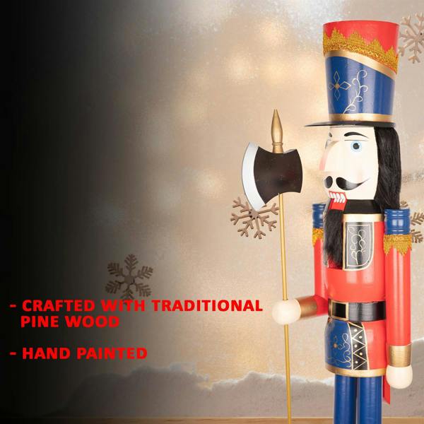 120cm Wooden Christmas Nutcracker Soldier Ornament, Hand-Painted Wood Decorative Figure image 4