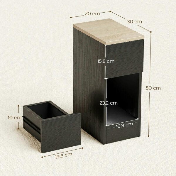 Set of Two Modern Storage Bedside Tables - Black
