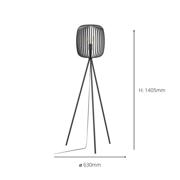 EGLO Romazzina Black Caged Tripod Floor Lamp