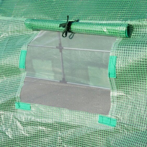 Bobobiy 6 x 3 x 2 m Polytunnel Greenhouse with Roll-up Door and 12 Mesh Windows, Green