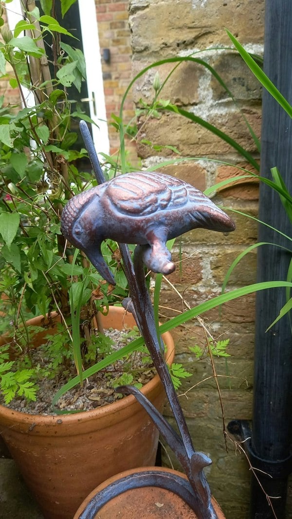 Inspirational Gifting Kingfisher on Reeds Garden Ornament Sculpture with an Aged Bronze Finish