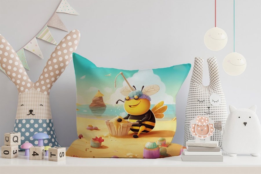 Warren Reed Bumblebee On A Beach Holiday Cushions