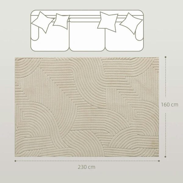 Modern Geometric Rug, Thick & Plush, Non-Slip, 230 x 160 cm, Cream, Living Room, Bedroom, Office