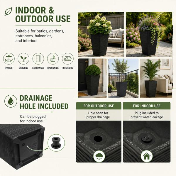 Nicoman Avondale Black Smooth Recycled Rubber Plant Pot
