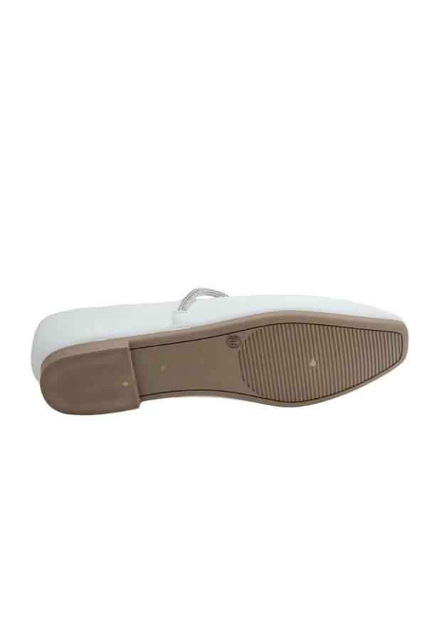 Crystal Belle Dolly Shoes White, featuring slim rubber sole for comfort and grip