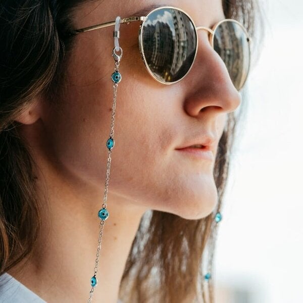 The Colourful Aura Gold Turkish Evil Eye Protection Summer Reading Eyeglass Detachable Lanyard - Silver