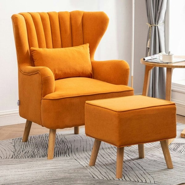 Occasion Frosted Velvet Wingback Armchair and Footstool Wingback Chairs Living and Home