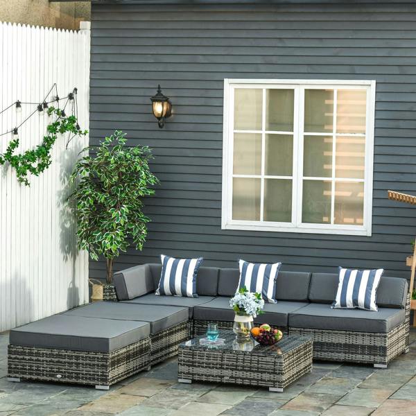 Wyld Haus Nona Rattan Grey 8 Seater Outdoor Sofa Coffee Table Set With Cushions