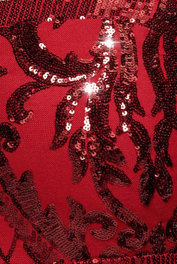 Sequin Square Neck Maxi With Scallop Hem - Red DR4038PLUS