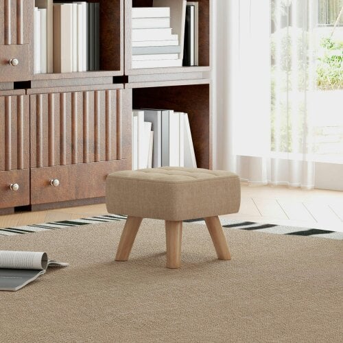 Wyld Haus Luluva Linen Look Brown Square Padded Footstool Diamond Tufted