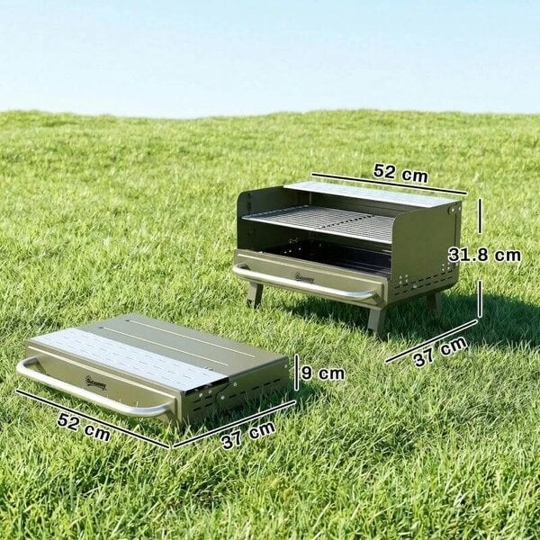 Bobobiy Portable BBQ Grill, Charcoal Barbecue Grill with Adjustable Grates, Foldable Legs, Side Shelf for Camping Travel, Green