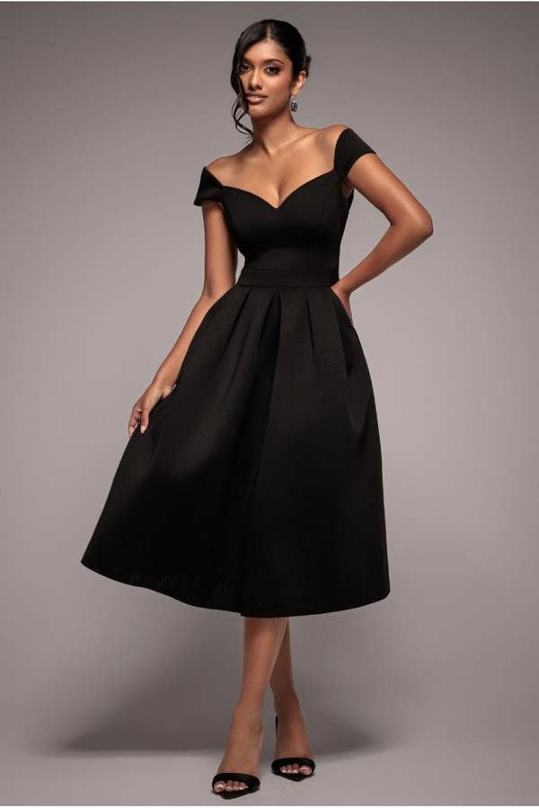 Scuba Foam Skater Midi Dress - Black DR4133