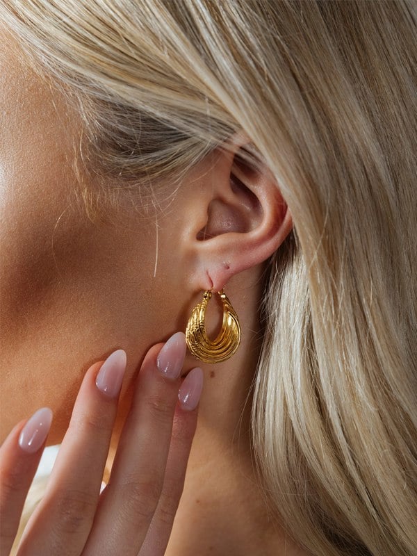 SVNX Gold Plated Ribbed Hoops