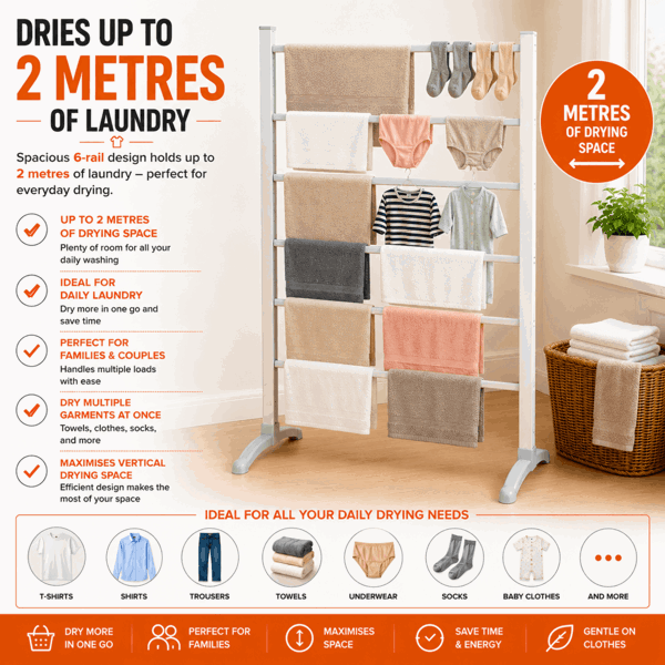 Homefront Electric Heated Clothes Airer Dryer Rack 90W Indoor Free Standing Deluxe Energy Efficient
