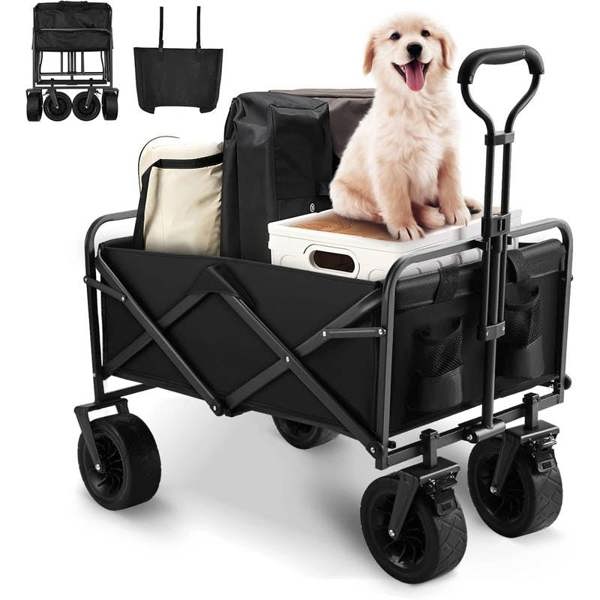Dyzi Foldable Heavy-Duty Silent Utility Wagon Adjustable Handle Garden Cart