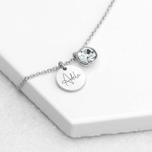Abode Home & Gifts Personalised Birthstone Crystal And Disc Necklace | Silver