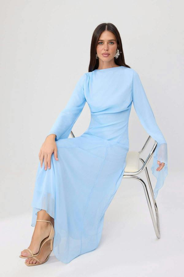 Princess Sleeve Boat Neck Maxi Dress