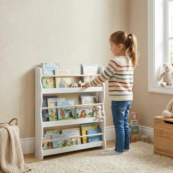 3-Tier Kids Bookshelf Wall Mounted, Kids Bookcase for Playroom, Living Room for Toddlers and Children Aged 3-8, White