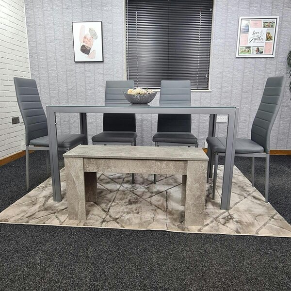Kosy Koala Dining Table Set With 4 Grey Faux Leather Chairs and Bench kitchen Dining Room Furniture