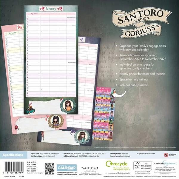 Gorjuss, Family Planner 2026 - 2027, Family Planners, Month To View, Family, Gift