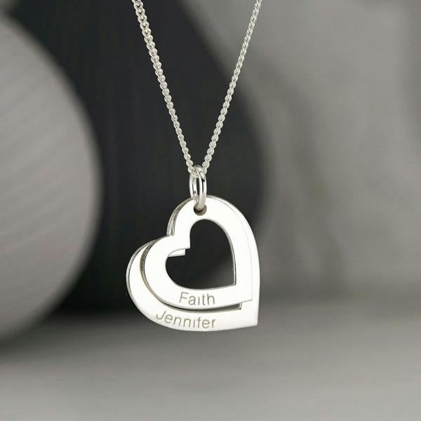 Sterling Silver  Personalised Two Hearts Necklace - Love Silver Jewellery