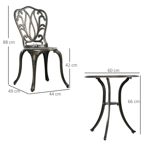 Wyld Haus Niso Aluminium Bronze Tone 3 Piece Garden Bistro Set With Umbrella Hole Table And Chairs
