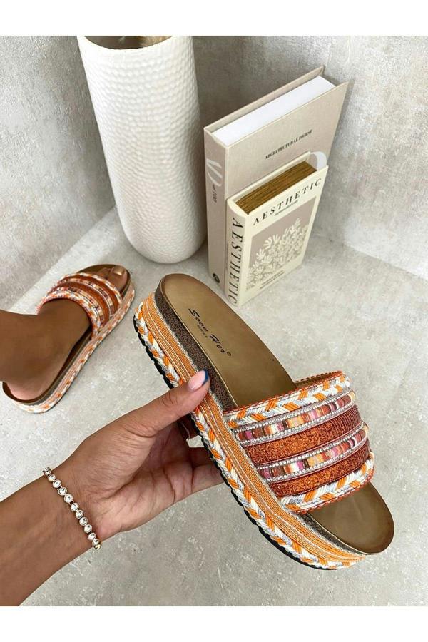 Lilian Thick Wedge Heel Braided Platform Sandals - Orange