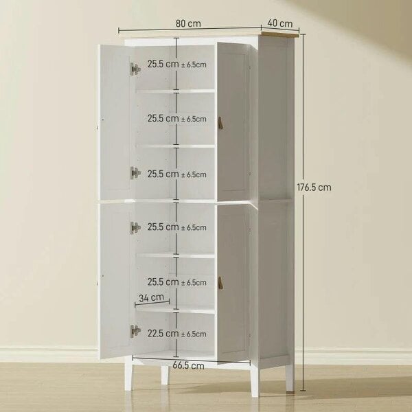 176.5 cm Tall Pantry Cupboard with Motion Sensor LED Light - White