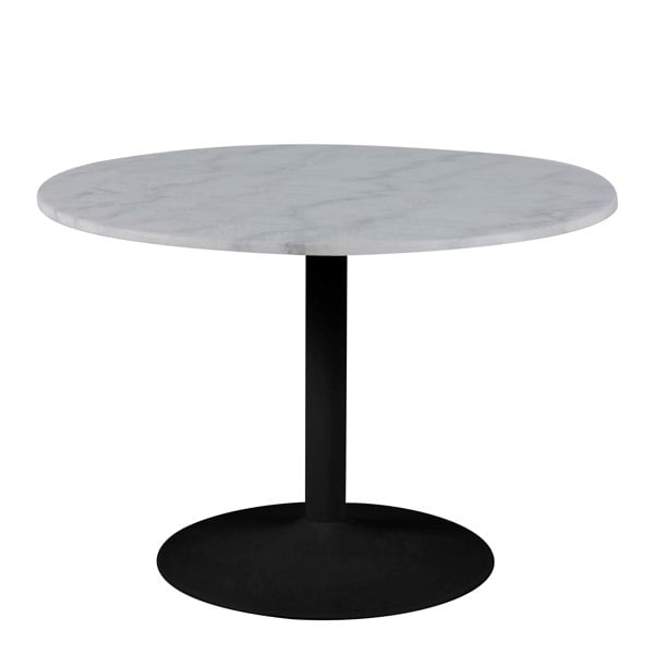 Furniture To Go Tarifa Round Dining Table with White Polished Marble Top and Black Base