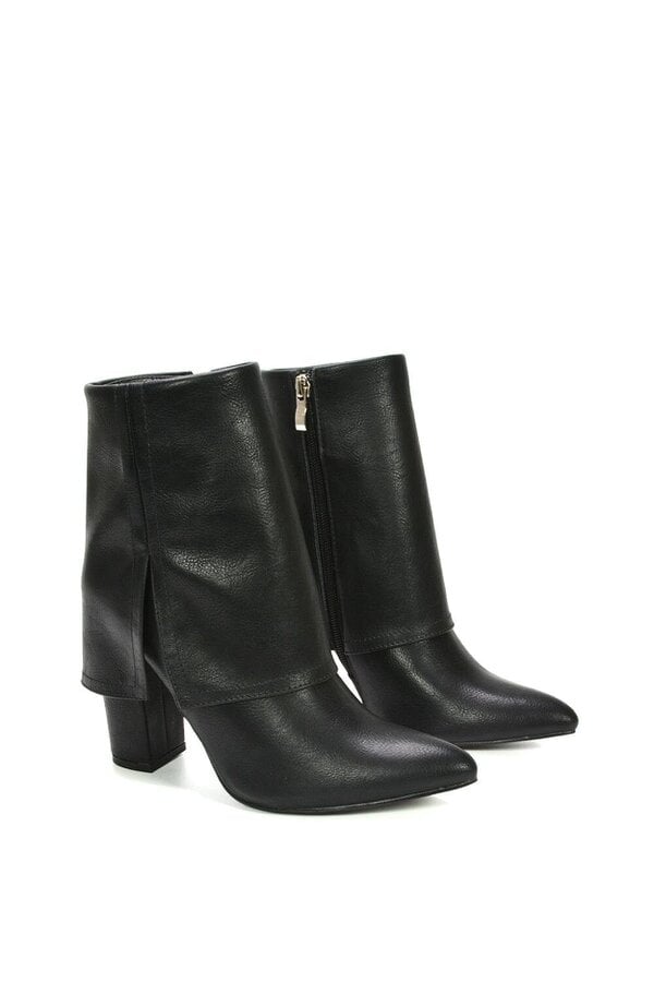 XY LONDON Fold Over Ankle Boots Layered Point Toe Block Heel Booties