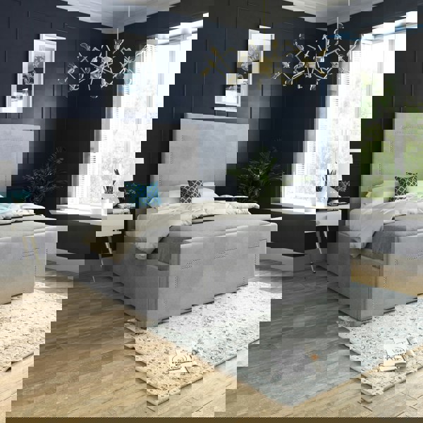 Casa Magna Lucca Upholstered Soft Velvet Bed Frame - Grey