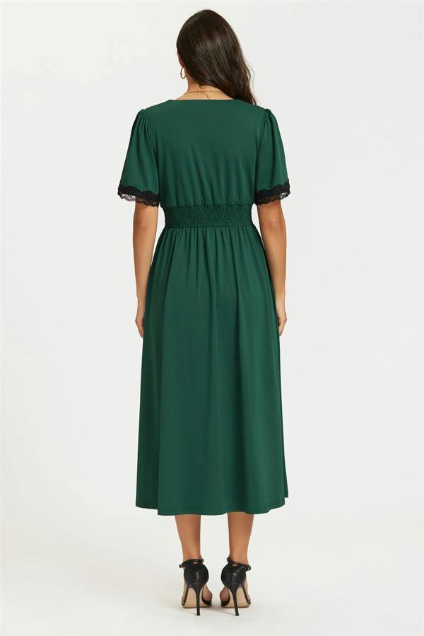 FS Collection Lace Trim Jersey Midi Dress In Green
