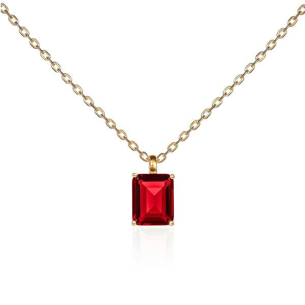 namana Gold Plated 925 Sterling Silver Red Rectangle Solitaire Pendant Necklace For Women