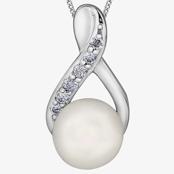 T. H. Baker 9ct White Gold Freshwater Pearl and Diamond Twist Pendant P3574W-10