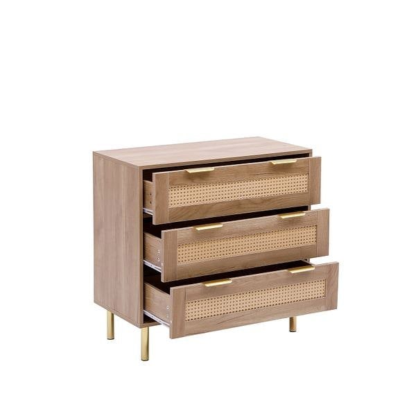 MMT Furniture Designs MMT Natural Chest with Rattan Fronts, 3 Storage Drawers