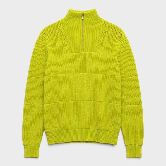 Jacquemus La Maille Doce Ribbed Knit Quarter-Zip High Neck Sweater Lime Green