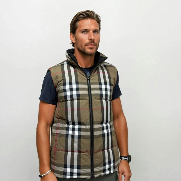 Burberry 'Lowick' Reversible Down Gilet Black & Check - chancefashionco