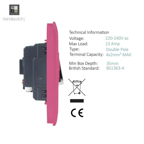 Trendi Switch 13 Amp Fused Spur with Flex Outlet in Candy Pink