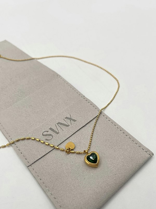 SVNX Emerald Green Heart Necklace in Gold Colour