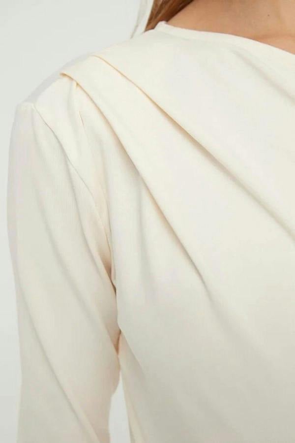 WOVCOR Asymmetrical Collar Long Sleeve Knit Bodysuit